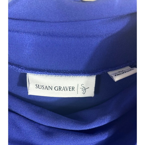 Susan Graver Liquid Knit Tunic Top Womens 2X Blue Mock Neck Keyhole Ruched Sleek - Picture 3 of 12